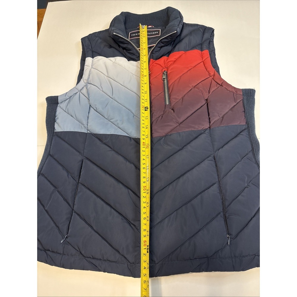 Tommy‎ Hilfiger Vest Womens Large Blue Red Gradient Full Zip Quilted Puffer Mock - Picture 8 of 9
